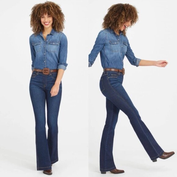 Spanx Flare Jeans in Midnight Shade - Picture 3 of 12